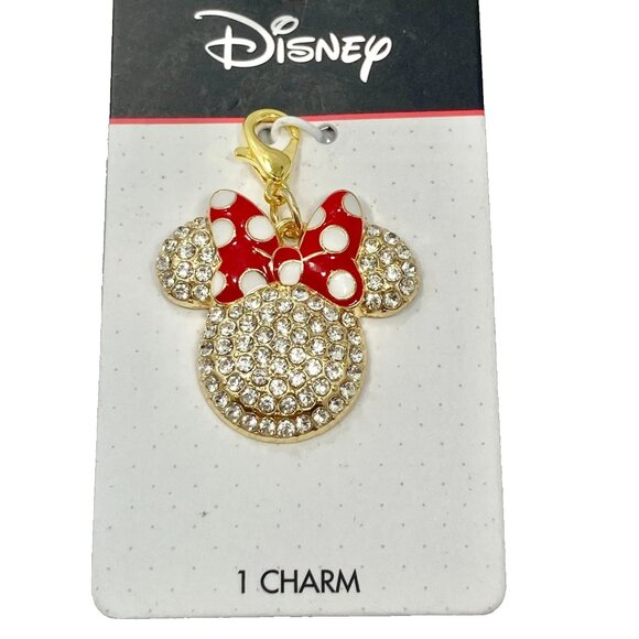 Disney Minnie Mouse Clip On Charm Red Bow Dots Bling Crystals Zipper Pull Purse - Picture 4 of 9